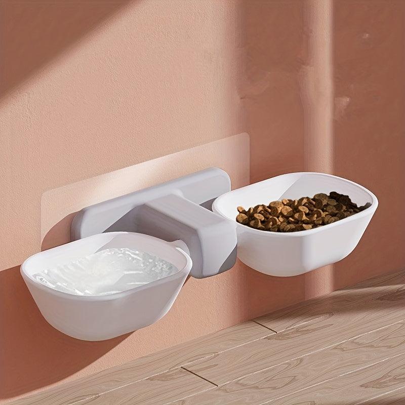 Wall Mounted Double Cat Bowls Set Hanging Anti Vomiting Cat Feeding Water Basins