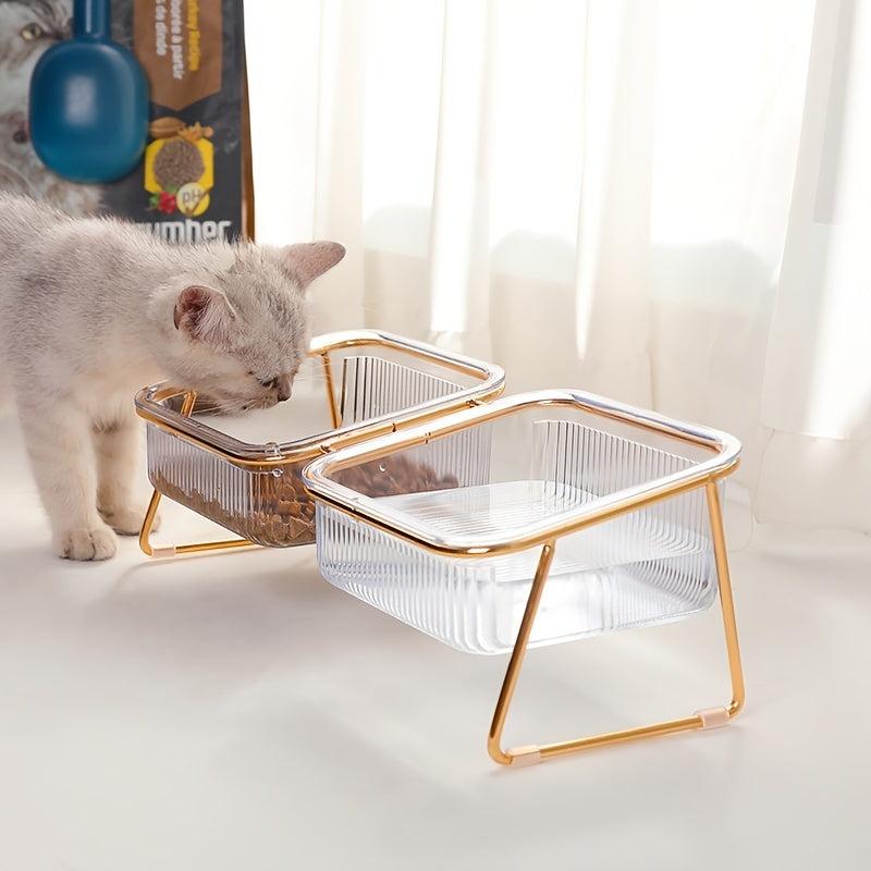 Transparent Double Cat Bowl for Easy Feeding and Hydration