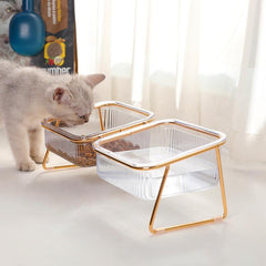 Transparent Double Cat Bowl for Easy Feeding and Hydration