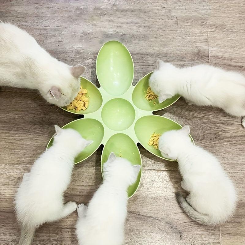 Petal Shaped Plastic Cat Bowl 6 Meal Feeder