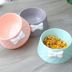 Argyle Pet Bowl with Bowknot Decoration for Cats & Dogs
