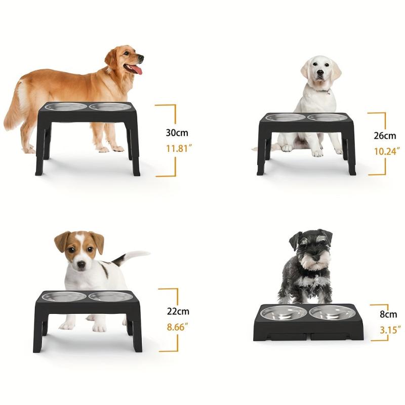 Adjustable Raised Pet Bowls - Stainless Steel for Small & Large Pets