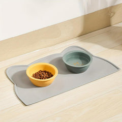 Non Slip Waterproof Cat Feeding Mat Raised Edges Cat Head Shape