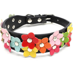 Double Row Small Flower Pet Collar PU Leather Dog Collar