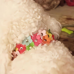Double Row Small Flower Pet Collar PU Leather Dog Collar