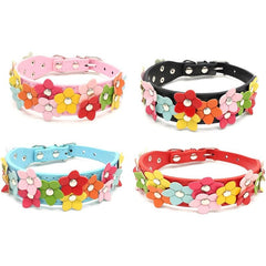 Double Row Small Flower Pet Collar PU Leather Dog Collar