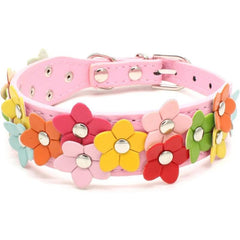 Double Row Small Flower Pet Collar PU Leather Dog Collar