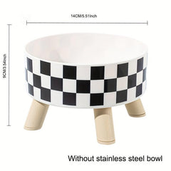 Elevated Graphic Pattern Cat Bowl With Wooden Stand