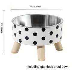 Elevated Graphic Pattern Cat Bowl With Wooden Stand
