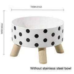 Elevated Graphic Pattern Cat Bowl With Wooden Stand