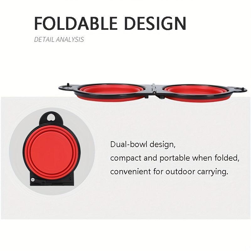 Portable Double Dog Bowls Set for Outdoor Travel - Easy to Clean