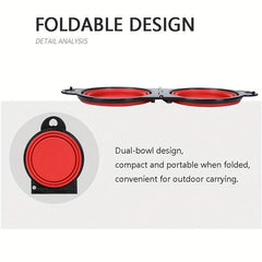 Portable Double Dog Bowls Set for Outdoor Travel - Easy to Clean