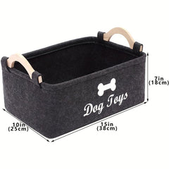 Felt Pet Toy Basket Dog Snack Storage Box Wooden Handle