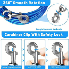 Dog Tie Out Cable 16ft Steel Wire Dog Leash Cable Heavy Duty Clips Large Dogs