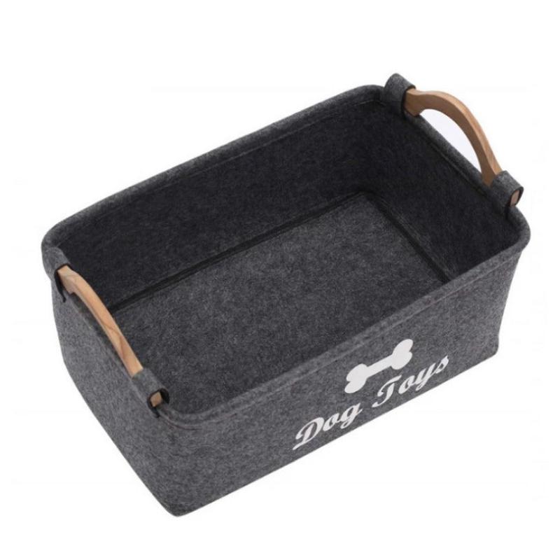 Felt Pet Toy Basket with Wooden Handle