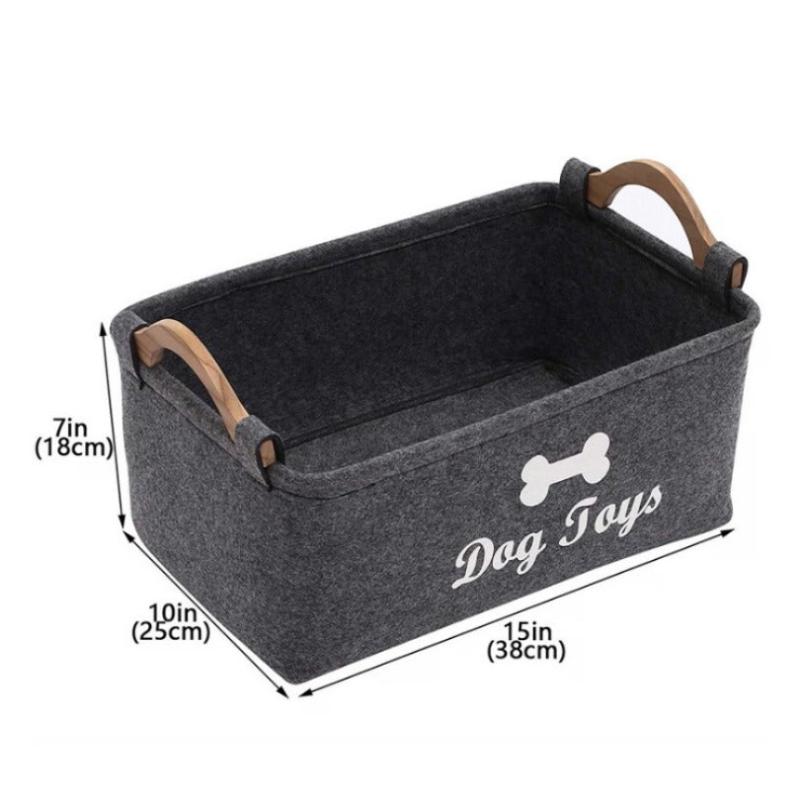 Felt Pet Toy Basket with Wooden Handle