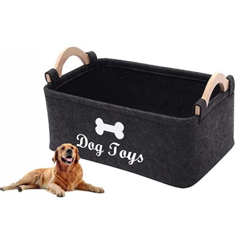 Felt Pet Toy Basket with Wooden Handle