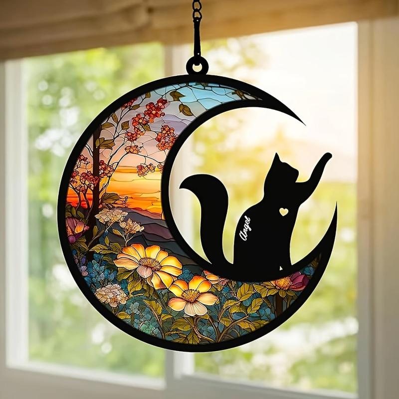 Cat Memorial Suncatcher Pet Loss Stained Glass Light Catcher For Cat Christmas