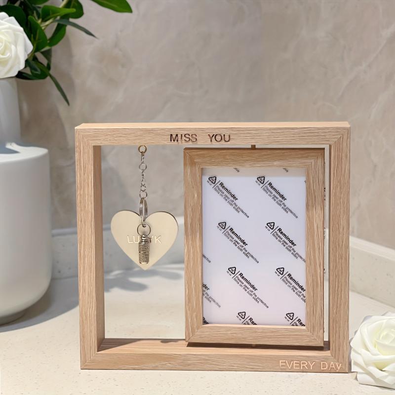 Pet Souvenir Gift Double sided Wooden Photo Frame Pet Pendant DIY Engraved Metal