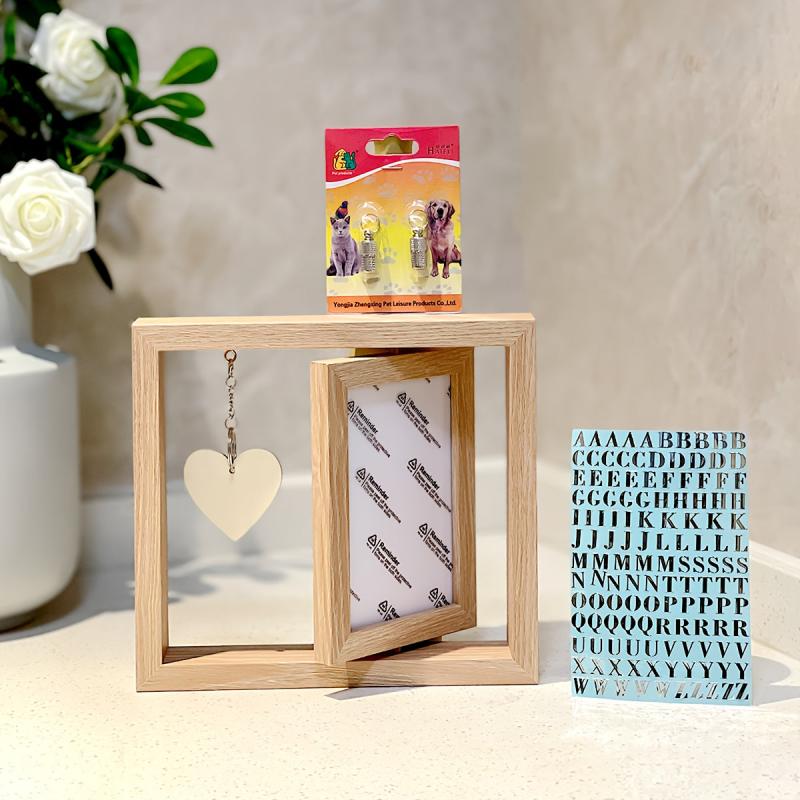 Pet Souvenir Gift Double sided Wooden Photo Frame Pet Pendant DIY Engraved Metal