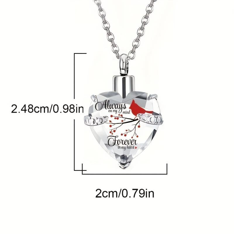 Crystal Heart Cremation Urn Necklace Memorial Pendant with Fill Kit