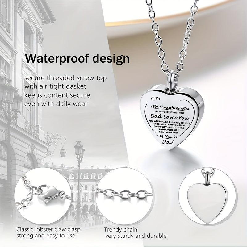 Heart Cremation Urn Necklace Stainless Steel Pendant Keepsake Gift