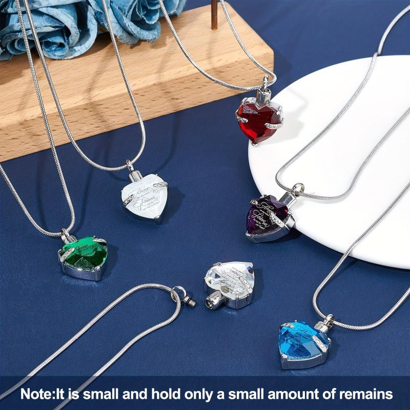 Heart Cremation Urn Necklace with Birthstone Crystal Inlaid Pendant