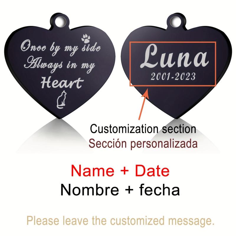 Custom Heart Shaped Silver Dog ID Tag Personalized Cat Collar Pendant