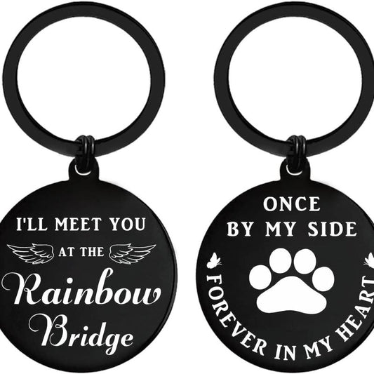 Rainbow Bridge Pet Memorial Metal Engraved Keychain