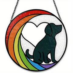 Colorful Heart Dog Round Acrylic Pendant Necklace