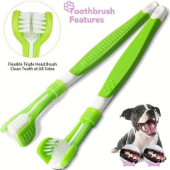 Triple Head Dog Toothbrush Set - 360 Degree Cleaning - Double Head Design