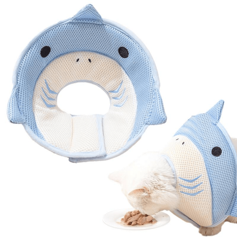 Shark Shaped Cat Cone Collar Lightweight Breathable Fasteners Collar
