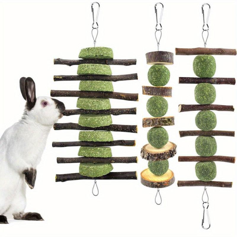 3pc Bunny Rabbit Chew Toys for Teeth Grinding Natural Wood Sticks for Small Pets