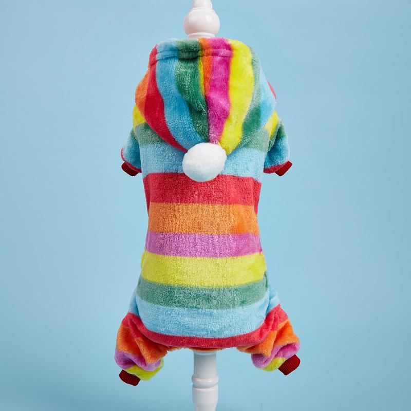 Rainbow Striped Dog Hoodie Cat Coat Winter Dog Sweater