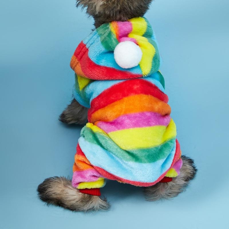 Rainbow Striped Dog Hoodie Cat Coat Winter Dog Sweater