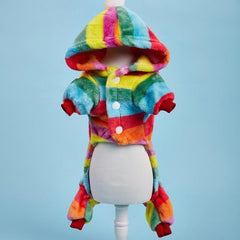 Rainbow Striped Dog Hoodie Cat Coat Winter Dog Sweater