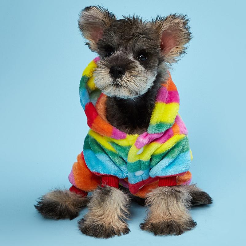 Rainbow Striped Dog Hoodie Cat Coat Winter Dog Sweater