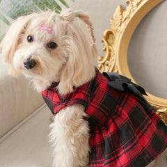 Pet Red Plaid Dog Dress With Bowknot Decor Puppy And Cat Skirt
