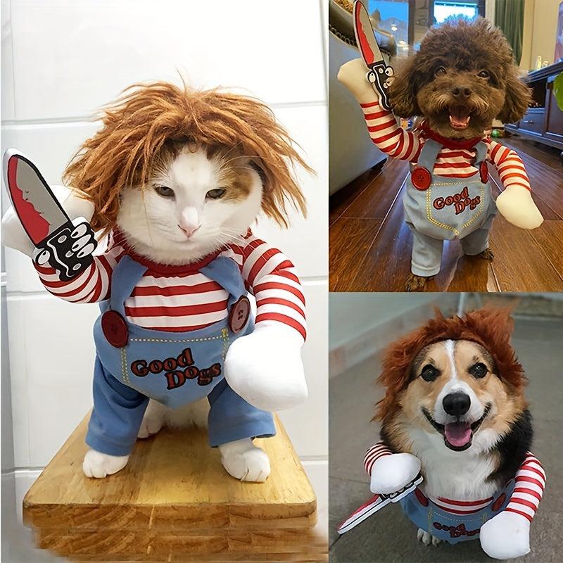 Halloween Pet Apparel & Wig Funny Bloody Doll Costume