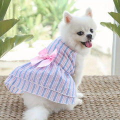 Checkered Dog Dress with Bow for Small and Medium Pets