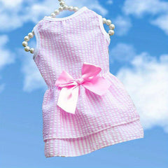 Checkered Dog Dress with Bow for Small and Medium Pets