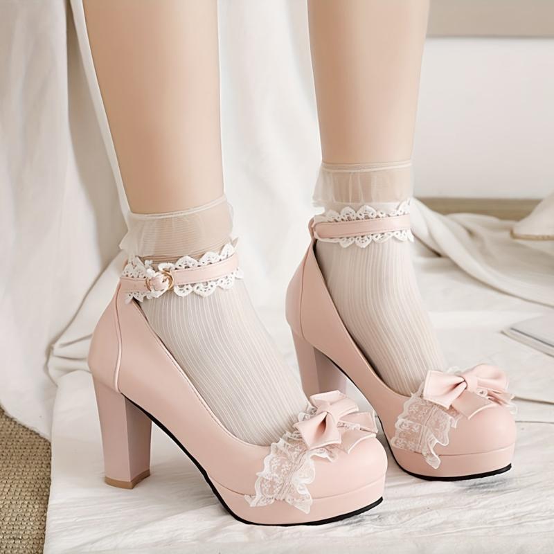 Women's Lace Ankle Strap High Heel Pumps