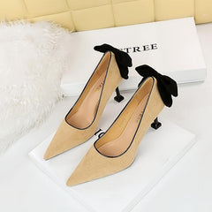 Women's Stiletto Heels Back Bowknot Pointed Toe Slip On Pumps