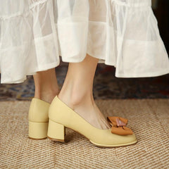 Bowknot Chunky Heels Slip On Pumps