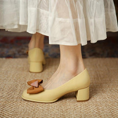 Bowknot Chunky Heels Slip On Pumps