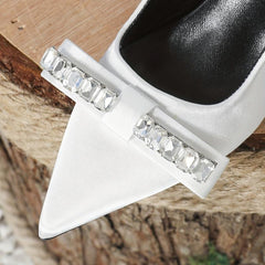 Rhinestone & Bow Kitten Heel Slingback Shoes, Dress Pumps