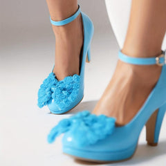 Flower & Bow Block Heel Pumps with Buckle Strap