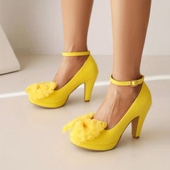 Flower & Bow Block Heel Pumps with Buckle Strap