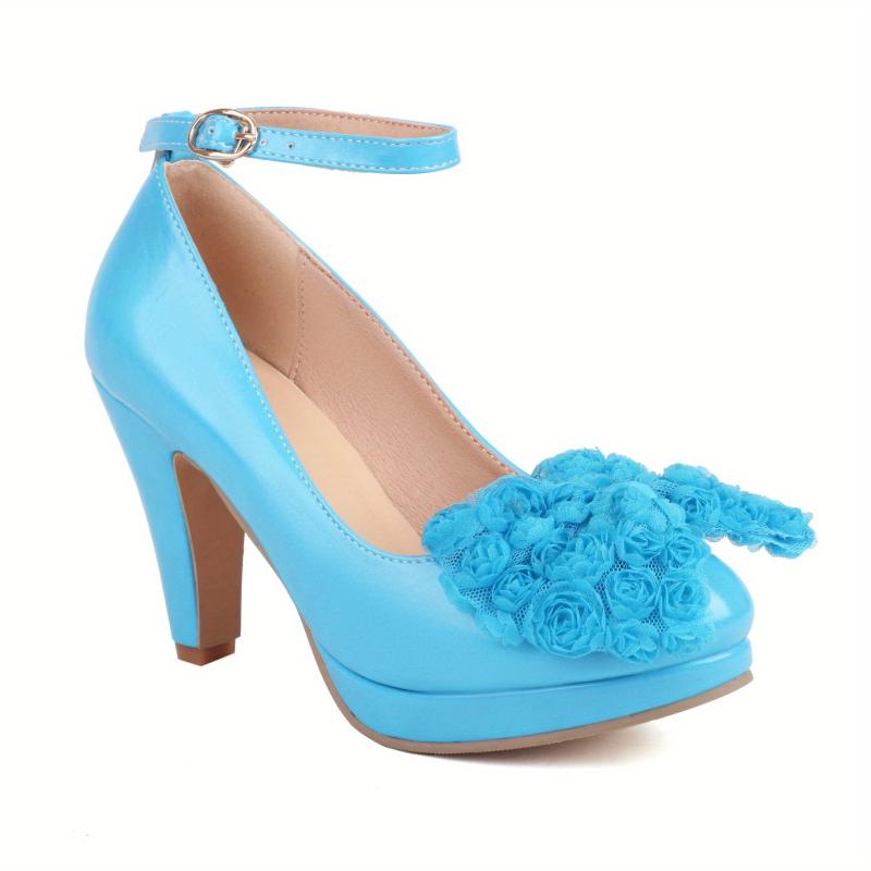 Flower & Bow Block Heel Pumps with Buckle Strap