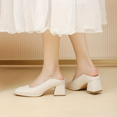 Women's Square Toe Mid Heels Slip On Chunky Heels